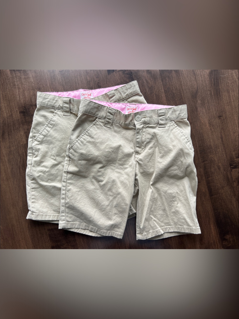 Cat and Jack Girls tan uniform shorts, size 8. 2 pairs sold together.